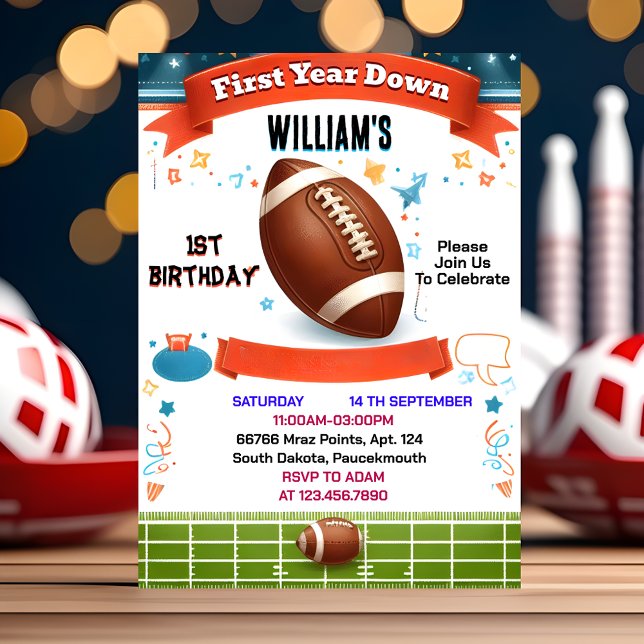 bash Sports kids boys ticket Football 1st Birthday Invitation (Creator Uploaded)