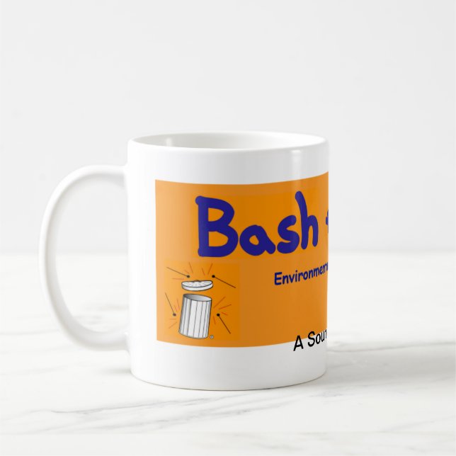 Bash the Trash orange mug (Left)