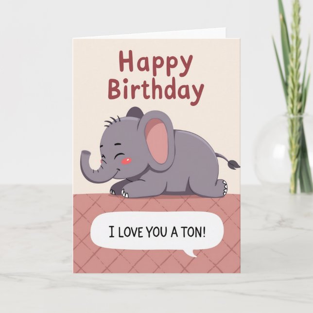 Bashful Elephant Birthday Card (Front)