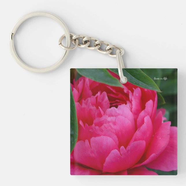 Bashful Pink Peony Key Ring (Front)