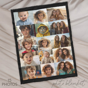 Basic 15 Photo Collage Grid Fleece Blanket