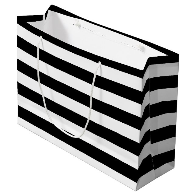 Basic Black and White Horizontal Stripes Large Gift Bag (Front Angled)