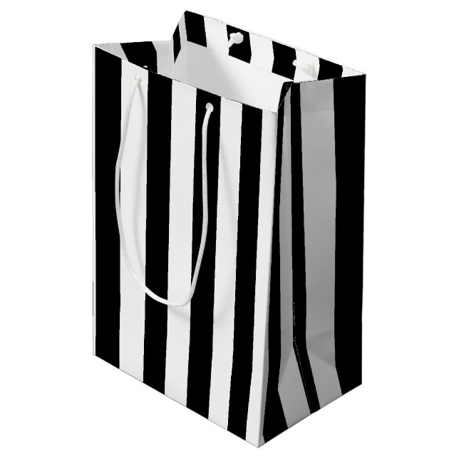 Basic Black and White Vertical Stripes Medium Gift Bag (Front Angled)