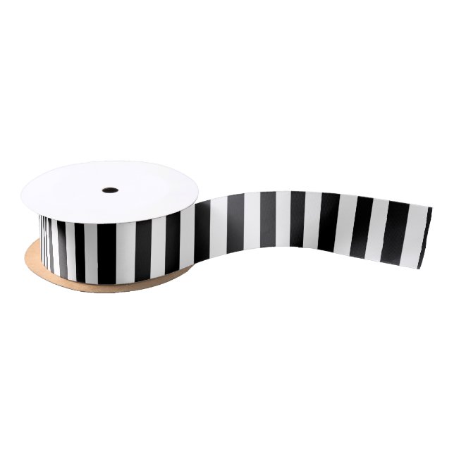 Basic Black and White Vertical Stripes Satin Ribbon (Spool)
