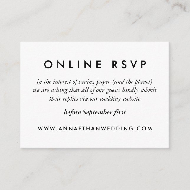 Basic Black and White Wedding Online RSVP Card (Front)