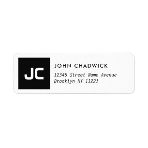 Basic Black Square Monogram Initial Minimalist Return Address Label