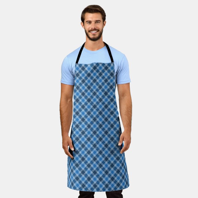 Basic Blue/Baby Blue Gingham Diagonal Plaid Apron (Worn)