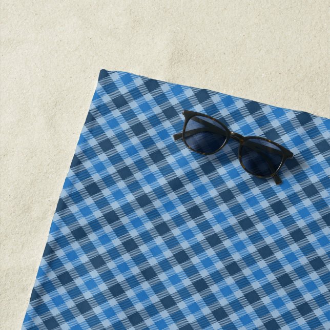 Basic Blue/Baby Blue Gingham Diagonal Plaid Beach Towel (In Situ)