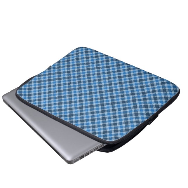 Basic Blue/Baby Blue Gingham Diagonal Plaid Laptop Sleeve (Front Bottom)