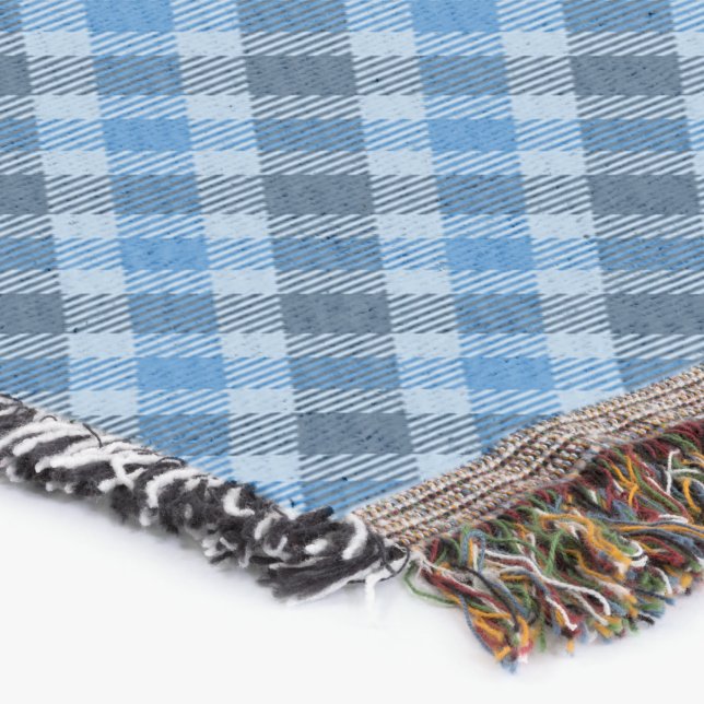 Basic Blue/Baby Blue Gingham Diagonal Plaid Throw Blanket (Corner)