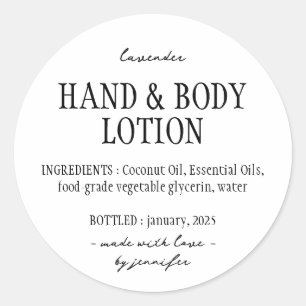Basic Bottle Hand Body Lotion Ingredients Classic Round Sticker