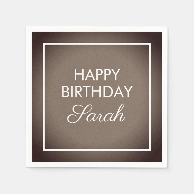 Basic Brown White Happy Birthday Napkin (Front)