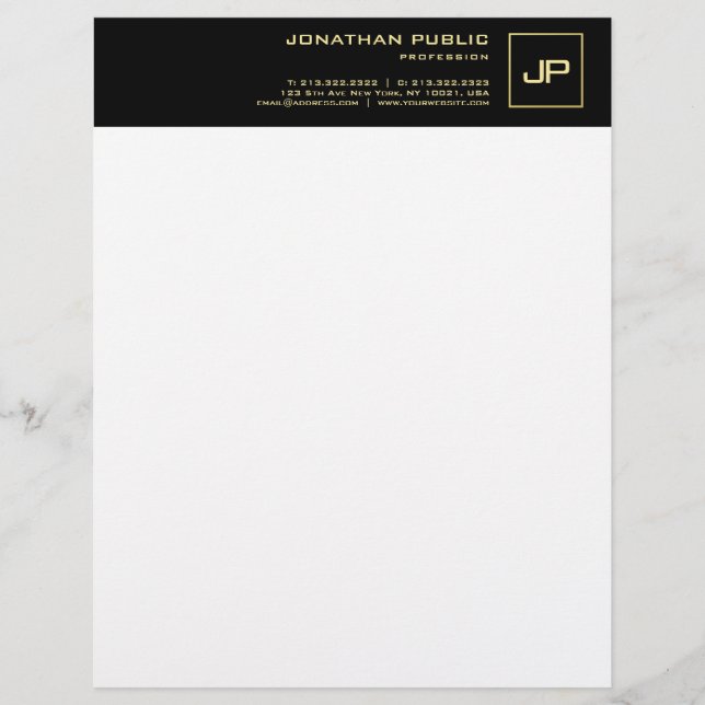Basic Business Letterhead Initial Black Gold Plain (Front)