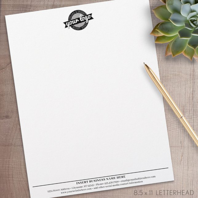 Basic Business Office Logo Top Contact Info Serif Custom Letterhead (Personalized Letterhead )