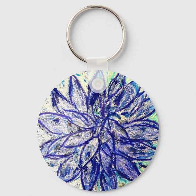 Basic Button Key Ring Rare Blue Dalhia (Front)