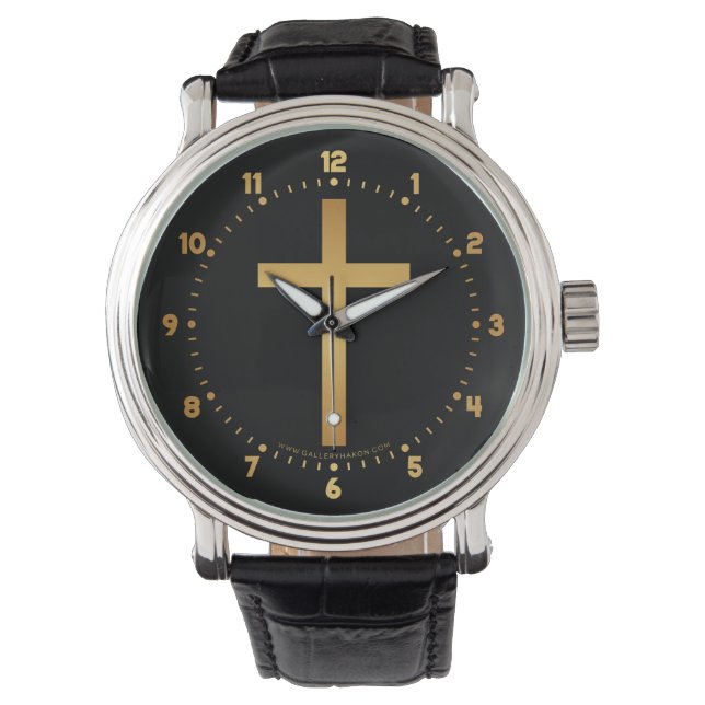 Basic Christian Cross Gold on Black Watch (Front)