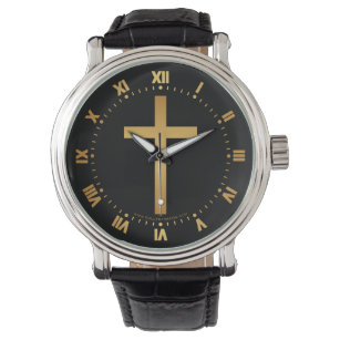 Basic Christian Cross Gold on Black Watch