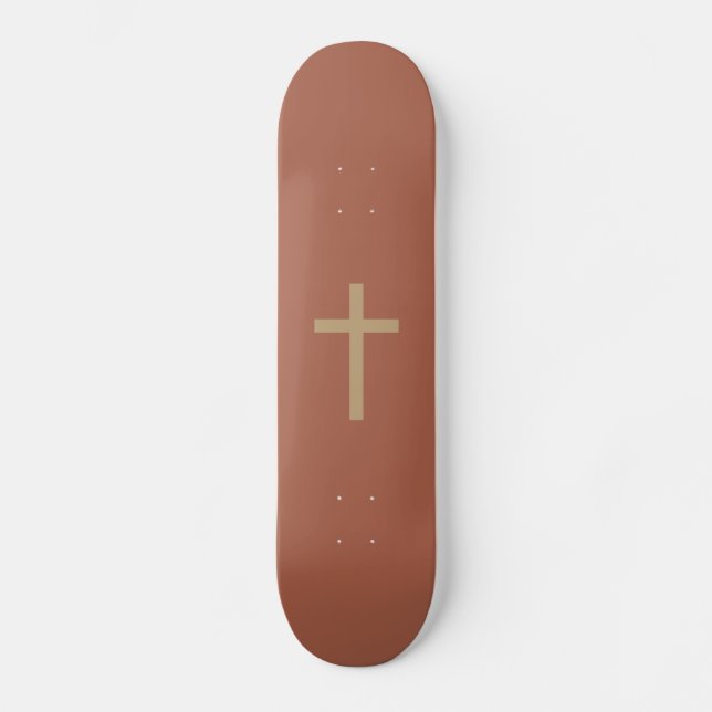 Basic Christian Cross Golden Ratio Rusty Brown Skateboard (Front)