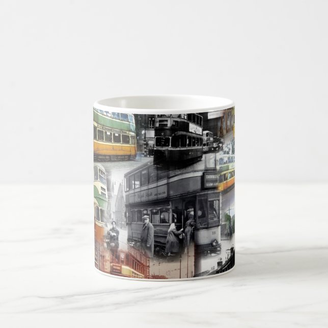 Basic coffe mug with pictures of trams of Glasgow (Center)