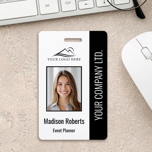 Basic Company Logo Photo Black Employee Security ID Badge (Creator Uploaded)