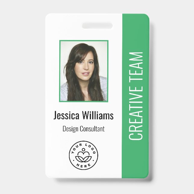 Basic Company Logo Photo Blue Employee ID Badge (Front)