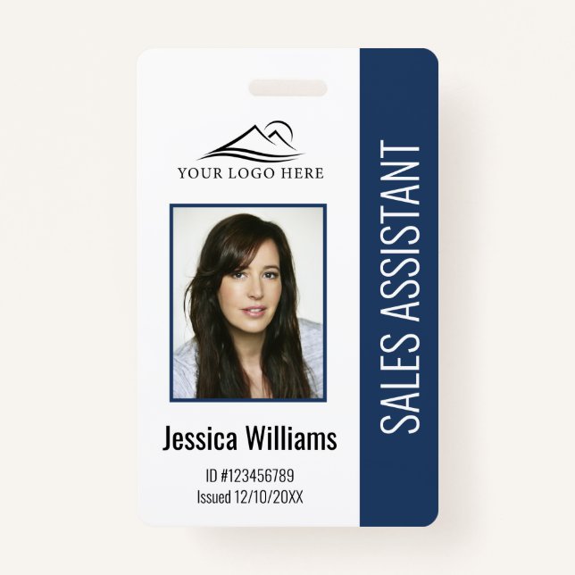 Basic Company Logo Photo Blue Employee Security ID Badge (Front)