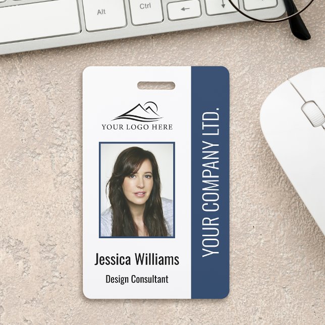 Basic Company Logo Photo Blue Employee Security ID Badge (Creator Uploaded)