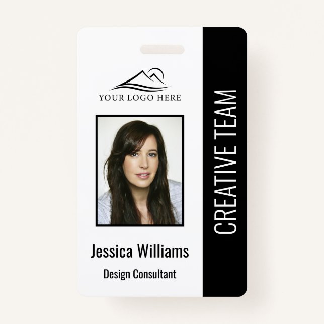 Basic Company Logo Photo Blue Employee Security ID Badge (Front)