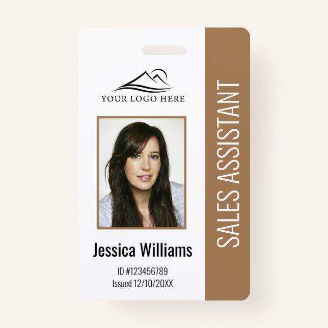 Basic Company Logo Photo Brown Employee Security ID Badge (Front)