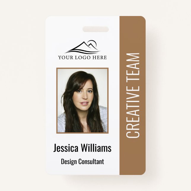 Basic Company Logo Photo Brown Employee Security ID Badge (Front)