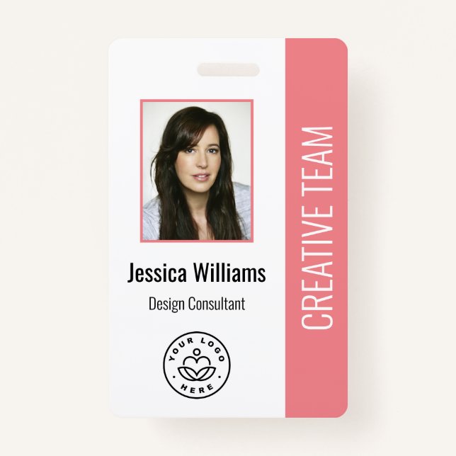 Basic Company Logo Photo Pink Employee ID ID Badge (Front)