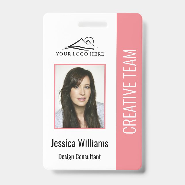 Basic Company Logo Photo Pink Employee Security ID Badge (Front)