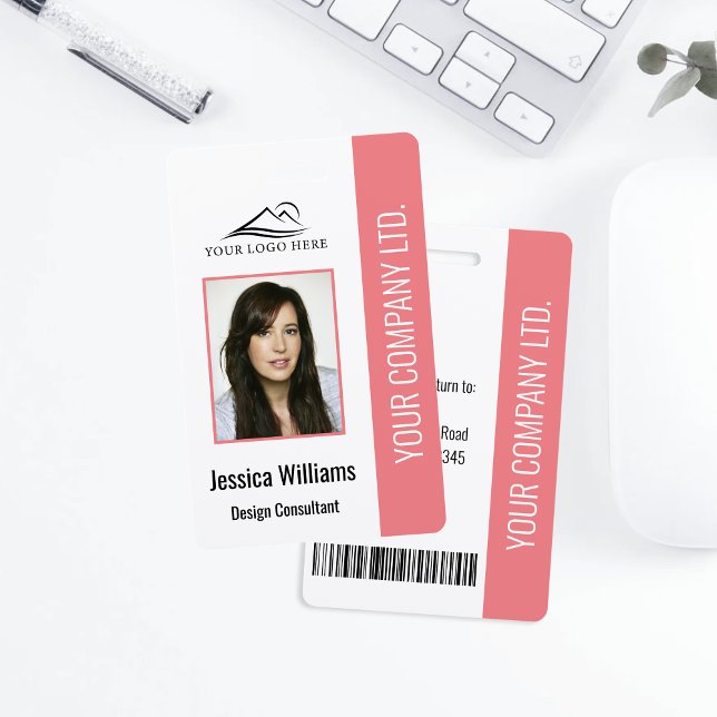 Basic Company Logo Photo Pink Employee Security ID Badge (Creator Uploaded)