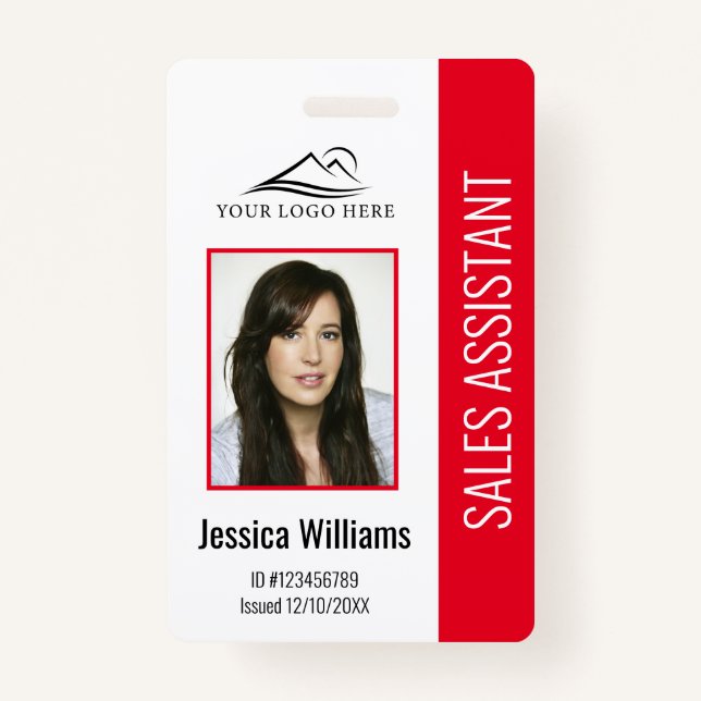 Basic Company Logo Photo Red Employee Security ID Badge (Front)