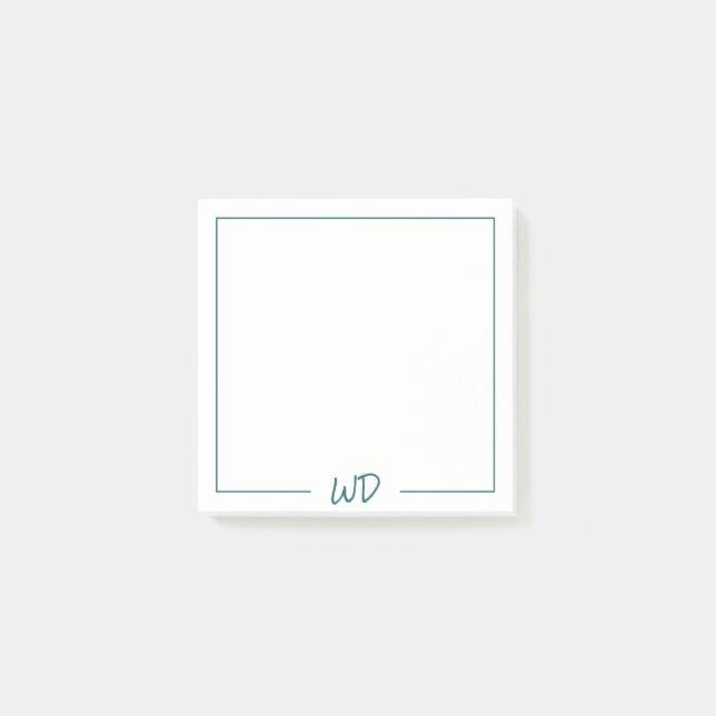 Basic Dark Teal Green Monogram Initials Post-it Notes (Front)