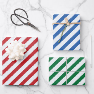 Basic Diagonal Stripes Faux Torn Effect Wrapping Paper Sheet