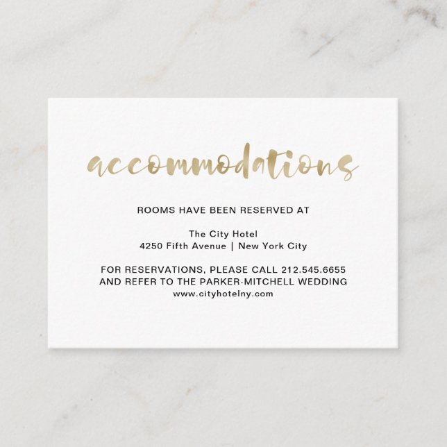 Basic Elegant Faux Gold | Accommodations Enclosure Card (Front)
