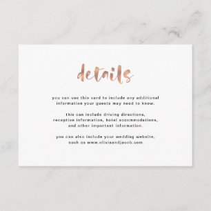 Basic Elegant Faux Rose Gold Guest Details Enclosure Card