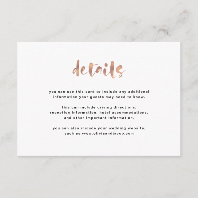 Basic Elegant Faux Rose Gold | Guest Details Enclosure Card (Front)