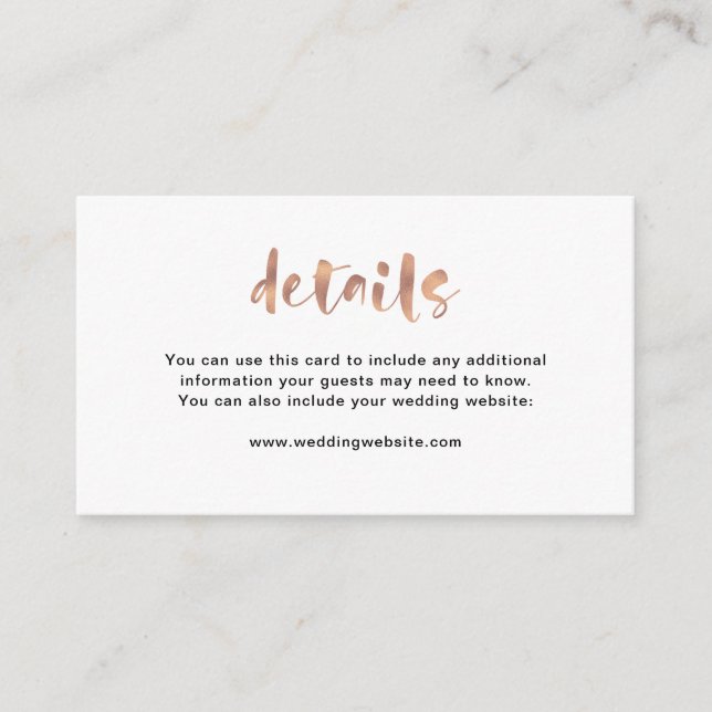 Basic Elegant Faux Rose Gold | Wedding Details Enclosure Card (Front)