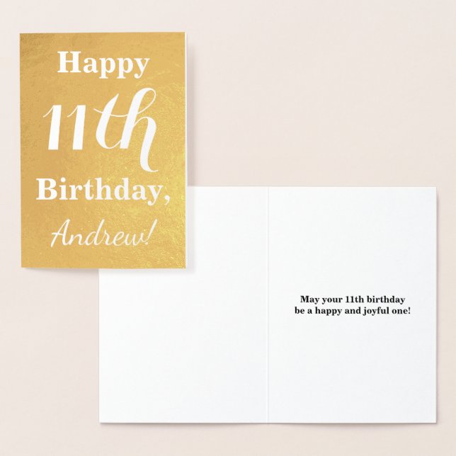 Basic Gold Foil 11th Birthday + Custom Name Card (Display)