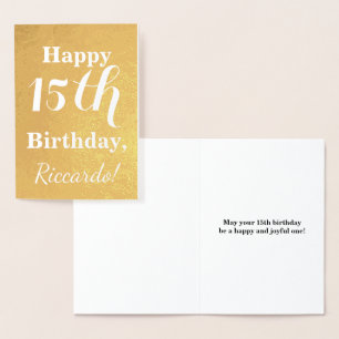 Basic Gold Foil 15th Birthday + Custom Name Card