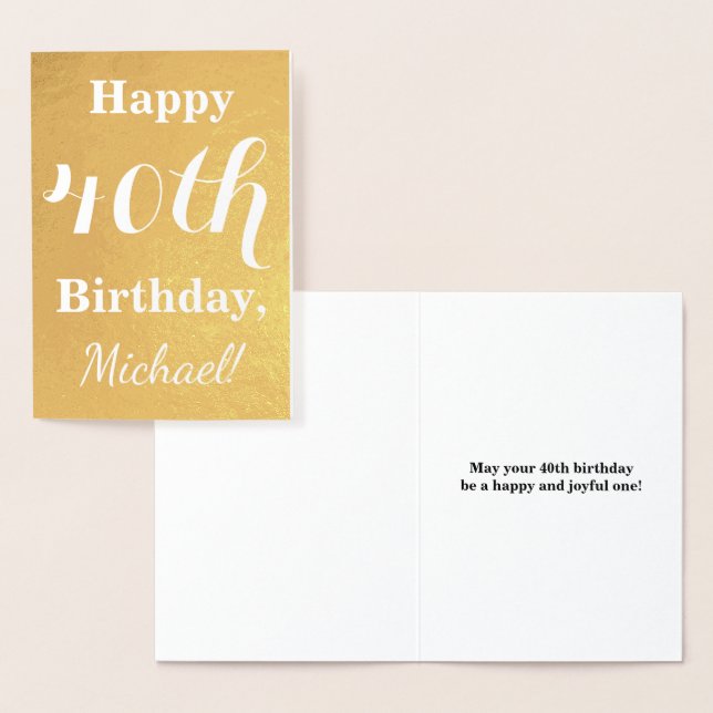 Basic Gold Foil 40th Birthday + Custom Name Card (Display)