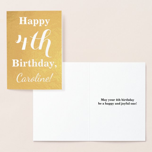 Basic Gold Foil 4th Birthday + Custom Name Card (Display)