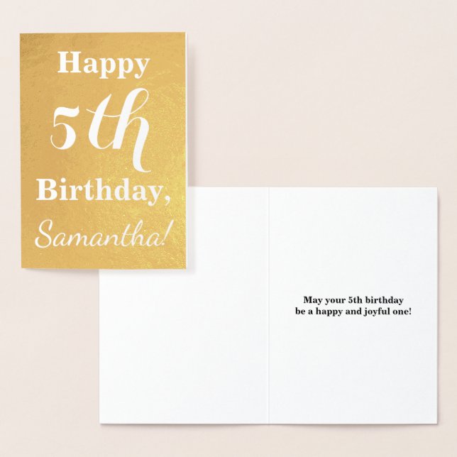 Basic Gold Foil 5th Birthday + Custom Name Card (Display)