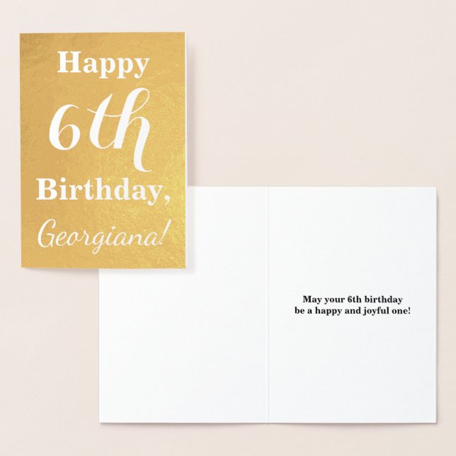 Basic Gold Foil 6th Birthday + Custom Name Card (Display)