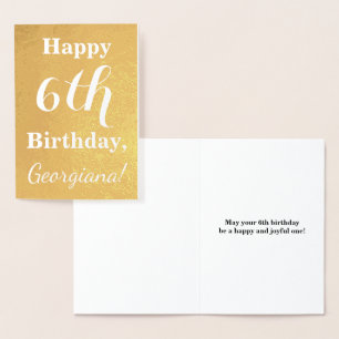Basic Gold Foil 6th Birthday + Custom Name Foil Card