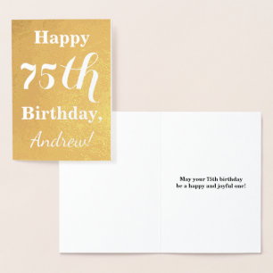 Basic Gold Foil 75th Birthday + Custom Name Card