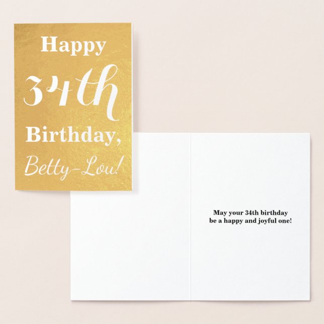 Basic Gold Foil "HAPPY 34th BIRTHDAY"; Custom Name Foil Card (Display)