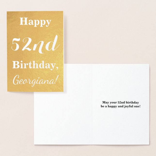 Basic Gold Foil "HAPPY 52nd BIRTHDAY"; Custom Name Card (Display)